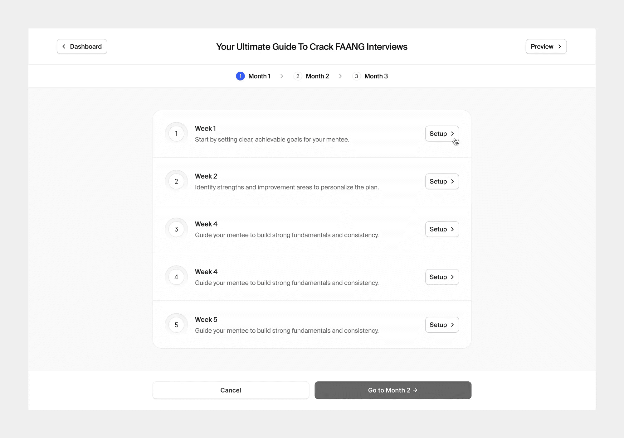 Iteration 1: Week-by-week mentorship planner
