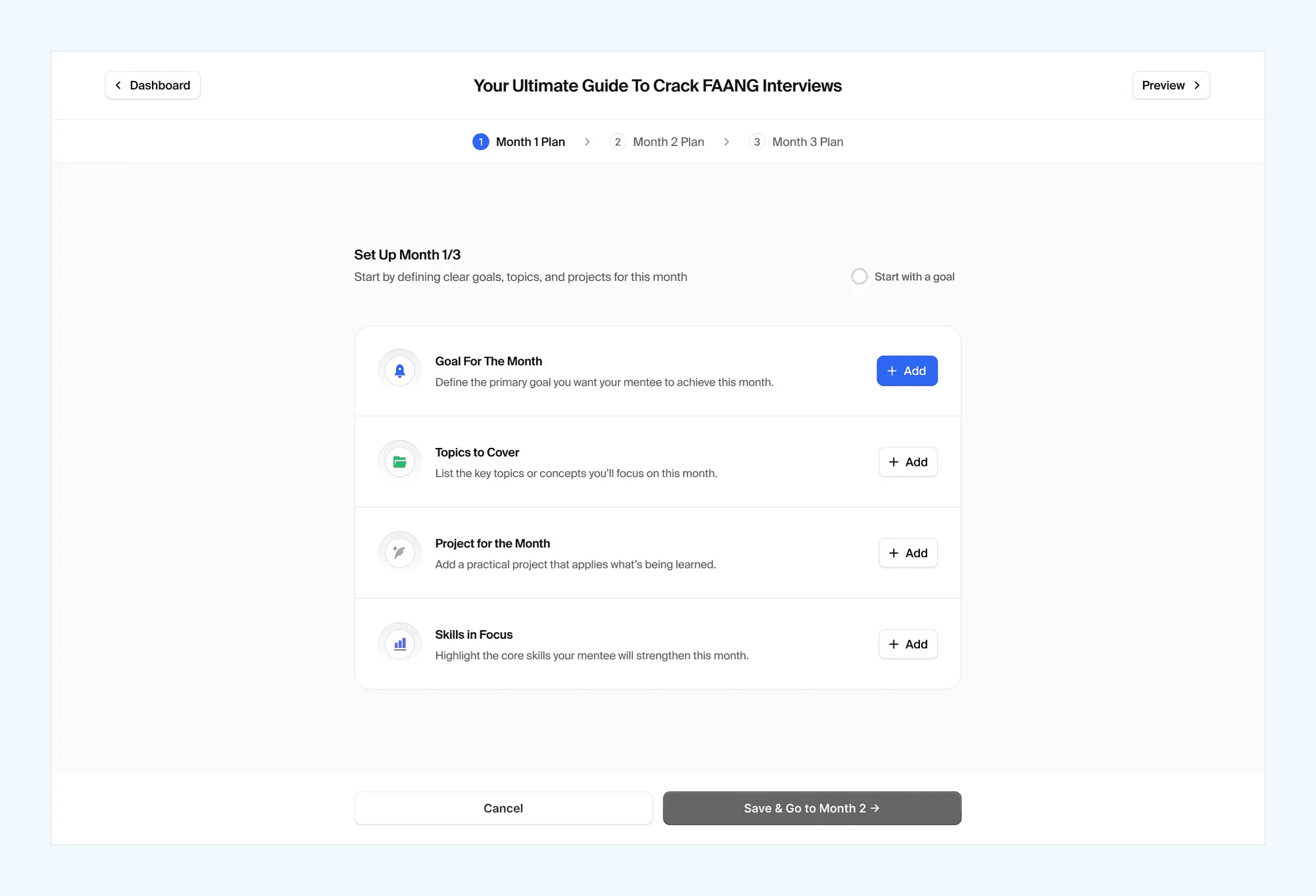 Month-by-month mentorship planner